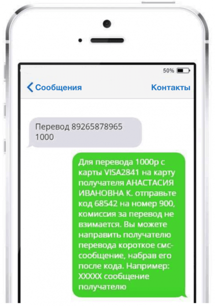 Перевод на карту Сбербанка при помощи мобильного телефона через SMS