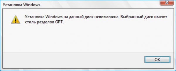 Установка Windows на данный диск невозможна. Выбранный диск имеют стиль разделов GPT